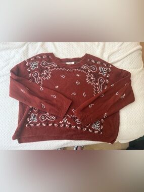 Madewell Rust Red Paisley Crewneck Sweater